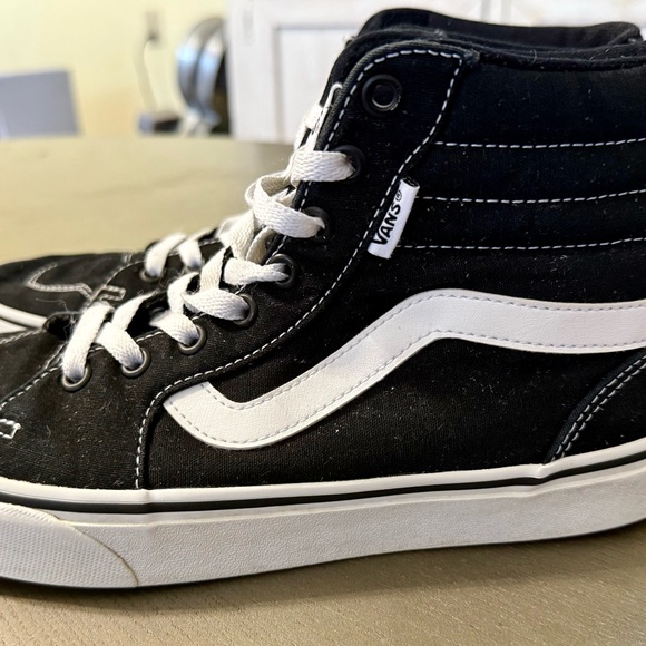 Vans Sk8-Hi Tempered Black White High Top Sneakers Womens Size 10 Skate Shoes - Picture 3 of 9